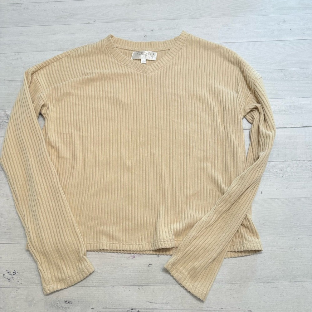 Society & Stitch Angelina relaxed v-neck top tan women's size large NEW